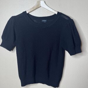 Bebe Shirt Womens XL Black Short Puff Sleeve Crew Neck Knitted